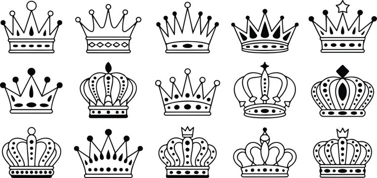 Royal Crown Outline Icon Set Classic Monarch and Heraldic Symbols