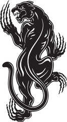 A tribal black and white tiger tattoo vector illustration featuring a stylized fantasy monster head and tail silhouette for a wild mythology logo or animal art design