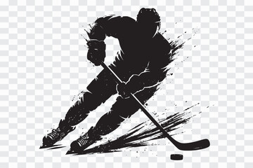 Dynamic Ice Hockey Player Silhouette Black Hockey Players Silhouettes Isolated on Transparent Background