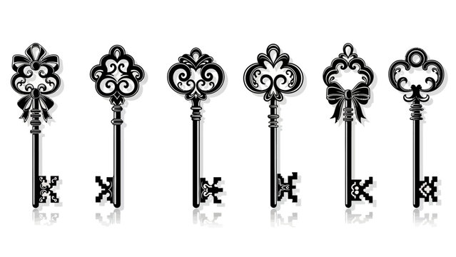 Collection of Ornate Vintage Skeleton Keys, Antique Design, Decorative Antique Keys