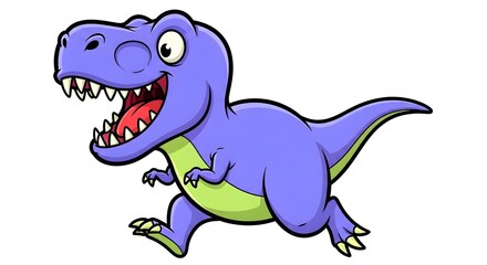 Obraz premium Cute cartoon green baby tyrannosaurus rex character smiling in a fun vector illustration