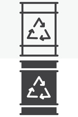 Barrel with recycling arrows in different style icon set. Line, outline and solid icon with editable stroke vector sign and symbol. Recycle barrel icon for waste management and ecology icon.