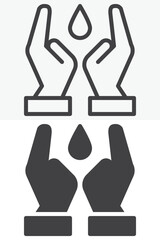 Hands holding water drop in different style icon set. Line, outline and solid icon with editable stroke vector sign and symbol. Water care icon for ecology, saving and clean water icon.