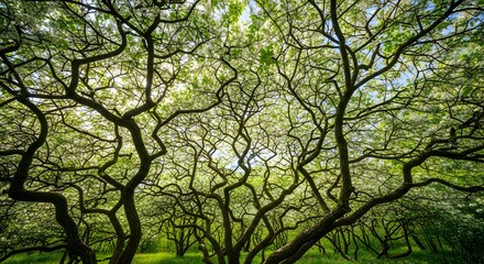 Fototapeta premium Green forest canopy with sunlight through leaves