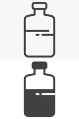 Bottle filled with liquid shown in different style icon set. Line, outline and solid icon with editable stroke vector sign and symbol. Liquid bottle icon for recycling, ecology and packaging icon.