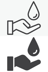 Hands holding water drop in different style icon set. Line, outline and solid icon with editable stroke vector sign and symbol. Water care icon for clean water, saving and ecology icon.