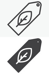 Tag with leaf symbol in different style icon set. Line, outline and solid icon with editable stroke vector sign and symbol. Eco tag icon for labeling, sustainability and green products icon.