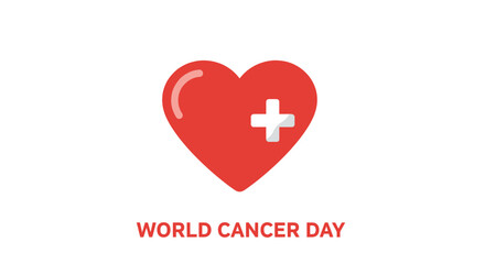 Fototapeta premium Red heart with medical cross symbolizing care and support for World Cancer Day awareness campaign illustration