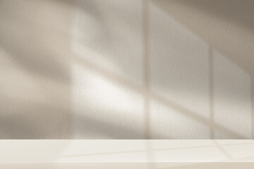 Beige background,Minimal wall with soft natural light shadow from window and empty podium for...