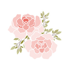 pink roses flower PNG illustration with floral and plant elements. Perfect for spring designs, kids projects, nursery art, invitations, stickers, and decorative branding.