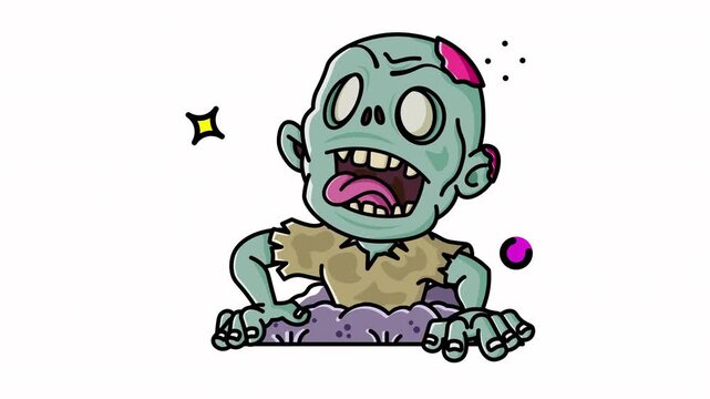 Cute Cartoon Zombie Emerging from Grave Sticker Animation