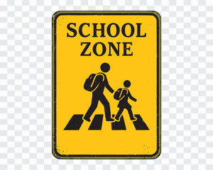 School Zone Pedestrian Crossing Warning Sign Student Crosswalk Traffic Sign Silhouette Design