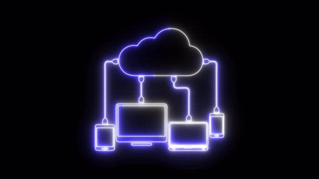 Cloud computing glowing neon icon 4K video animation	