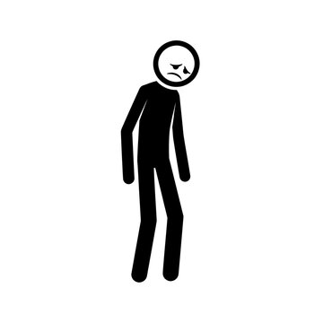Angry Person Silhouette with Frowning Face.