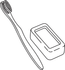 Minimalist Line Art Toothbrush & Bar Soap &ndash; Daily Hygiene Essentials Vector for Dental Care, Skincare, Wellness Brands & Eco-Friendly Packaging
