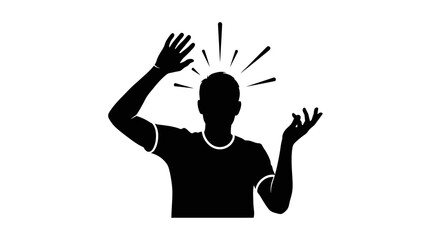 Silhouette of a person with hands raised in surprise or shock.