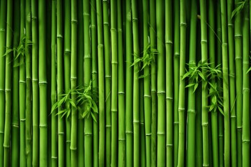Fototapeta premium A lush, green bamboo forest backdrop featuring tall, slender bamboo stalks with delicate leaves, creating a serene and natural atmosphere.