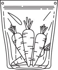 Minimalist Line Art Resealable Food Pouch with Carrots &ndash; Fresh Produce Packaging Vector for Meal Prep, Grocery Brands, Healthy Eating & Eco-Friendly Food Design
