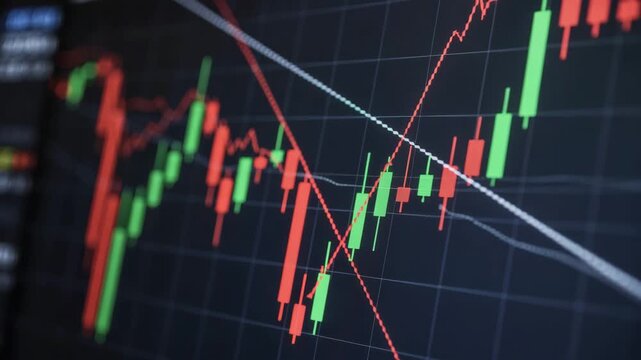 Dynamic stock market graph with candlestick chart and trend lines