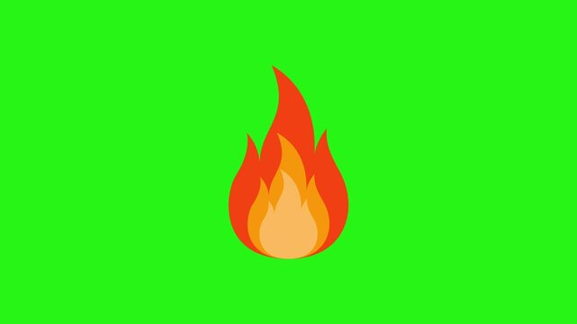 Animated fire emoji cartoon style loop on green screen background
