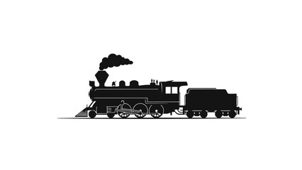 Obraz premium Silhouette of a vintage steam locomotive train with smoke.