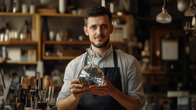 A glassblower shaping molten glass into an elegant vase