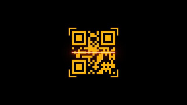 QR code animation on green background. Scan qr code icon with laser motion. scanner for pay, web, mobile app 4k video footage.