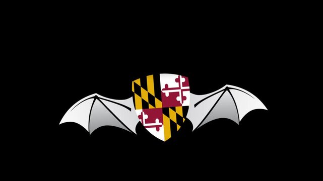 Loop Animation of Maryland a flag icon with shield shape flying like a bat