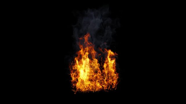 Isolated Wall Fire start from zero on bottom with Orange and Yellow fiery colors and swirly fire on a black background