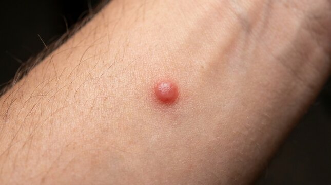 Close up of a red bump on human skin