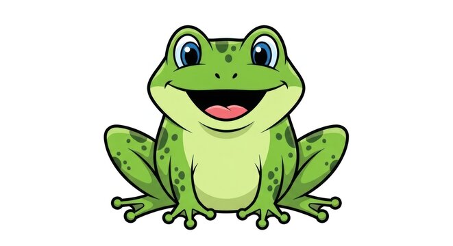 Smiling green cartoon frog character isolated on white background
