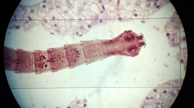 Microscopic view of tapeworm head showing suckers and hooks