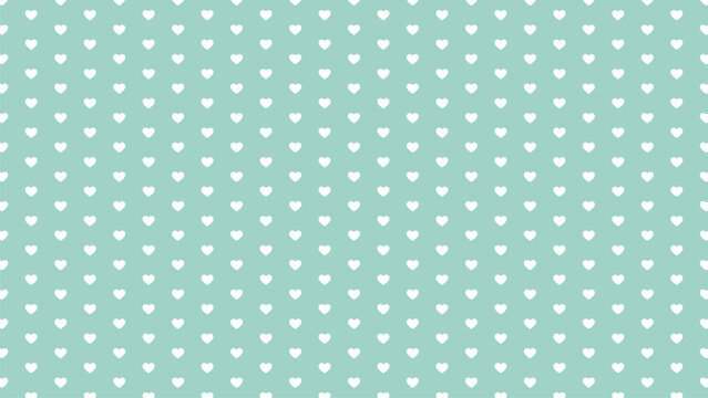 Seamless white heart pattern on mint green background. Refreshing minimalist romantic vector for spring decor, nursery wallpaper, and cute textile print