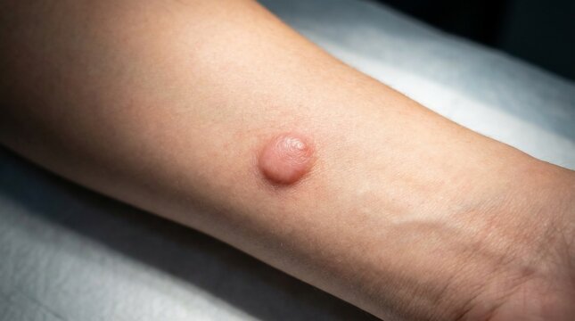Medical Skin Test Reaction with Blister on Forearm
