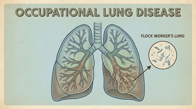 Medical illustration showing occupational lung disease and flock workers lung