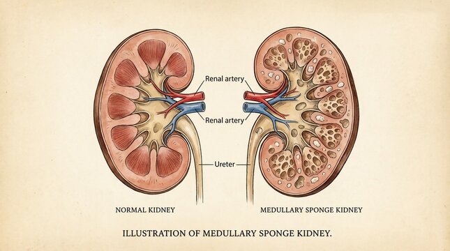 Comparison between normal kidney and medullary sponge kidney anatomy