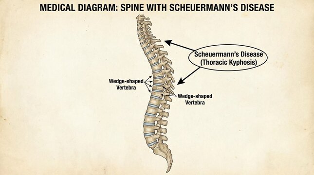 Medical Diagram Showing Human Spine with Scheuermann's Disease Condition