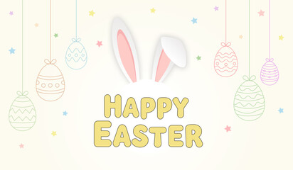 Happy Easter banner with easter eggs hanging good for Easter day banner, poster and greeting card vector illustration © The Little Foot