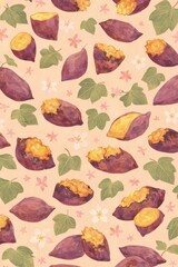 Watercolor sweet potato seamless autumn pattern