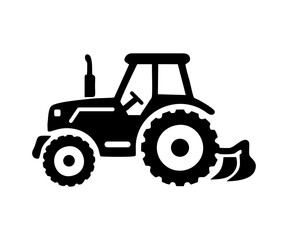 Obraz premium Tractor with harrow icon. Silhouette tractor agricultural farm vehicle machinery equipment vector design and illustration.
