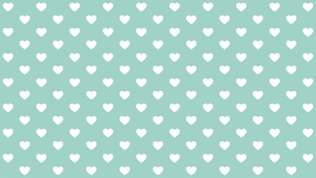 Seamless white heart pattern on mint green background, fresh minimalist romantic vector for spring weddings, baby showers, and cute aesthetic wallpaper