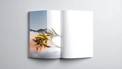 Open Book with Nature Image and Blank Page Mockup.