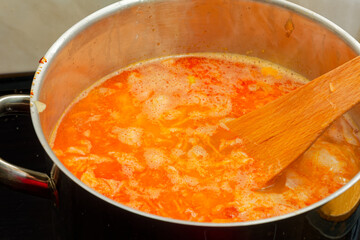 Cooking Slovak soup svatecni kapustnica