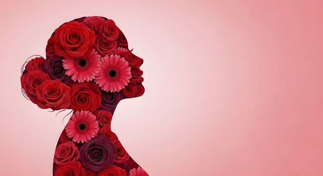 Happy women's day celebration with beautiful floral portrait of a woman