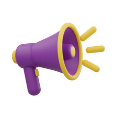 3D Purple Megaphone Icon on a White Background