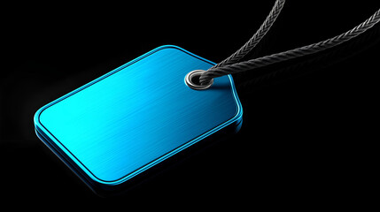 Fototapeta premium A vibrant blue tag with a black cord, perfect for branding or product labeling. Ideal for commercial and marketing use.