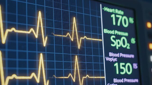 Medical monitor displaying heart rate and blood pressure
