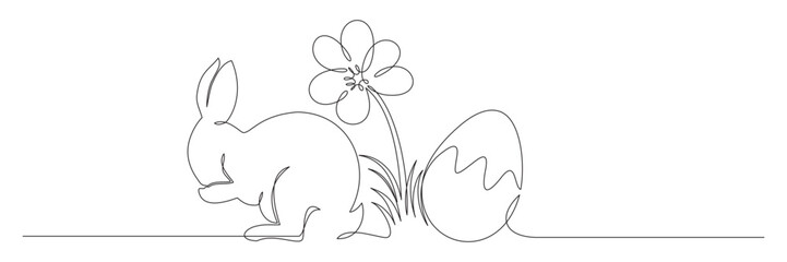 Continuous line drawing of Easter egg with flowers and bunny 1.eps