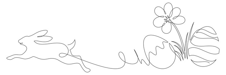 Continuous line drawing of Easter egg with flowers and bunny.eps