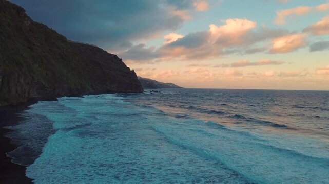 Nogales beach (Playa de Nogales) with the cliffs of, island of La Palma. Canary Islands. Spain